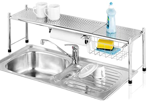 Maximex Spülbeckenregal Expando - Ausziehbar von 69-116 cm, verchromtes Metall, 69-116 x 27 x 21 cm, Chrom