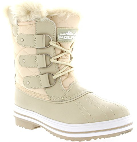 Polar Femmes Matelassé Court Canard Fourrure Doublée Boue Neige Hiver Bottes - BEI39 - AYC0014,39 EU,Beige Nylon