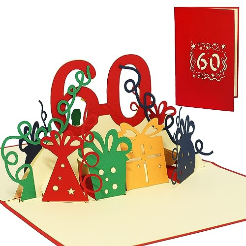 LINPOPUP® popup-kort 60 födelsedag, 3D-födelsedagskort med kuvert, Happy Birthday – presentkort till födelsedag, present till pojkvän, man, årsdag, 60 siffror röd, N22