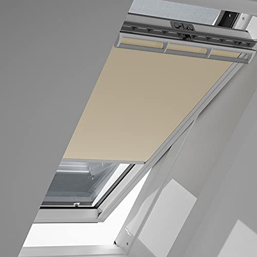 Original VELUX Vorteils-Set ( Verdunkelungs-Rollo + Hitzeschutz-Markise ) für GGL GHL GTL GPL GXL P08 + 408 und GGU GHU GTU GPU GXU P08 in Stofffarbe 1085 Beige - Markise in 5060 schwarz, Seitenschienen in Silber / DOP P08 1085S