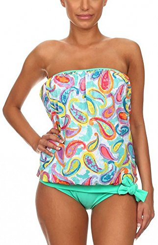 ToBeInStyle Women's Mint Paisley Bandeau Blouson Tankini - 10