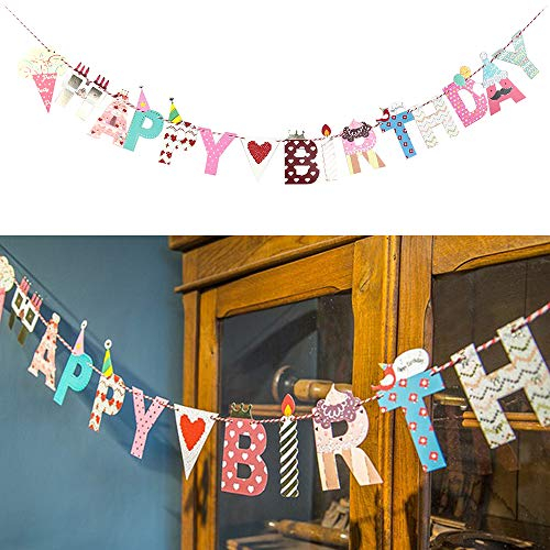 SUNBEAUTY Happy Birthday Girlande, Kindergeburtstag, Geburtstag Girlande für Geburtstag, Hochzeit, Baby Shower, Party Deko (Bunt)