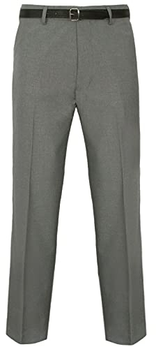 MyShoeStore Mens Formal Trousers Casual Business Office Work Home Belt Loops Smart Dress Pants Straight Leg Flat Front Everpress Pockets Waist (Light Grey, 38/31)