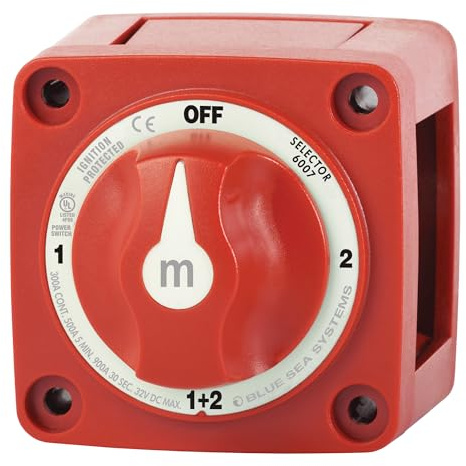 Blue Sea Systems 6007 m-Series batteribrytare väljare 4 positioner, röd