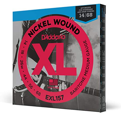 D'Addario Gitarrsträngar - XL Nickel Strings för elgitarr - EXL157 - Perfekt intonation, konsekvent känsla, pålitlig hållbarhet - För 6-strängade gitarrer - 14-68 Medium Baritone