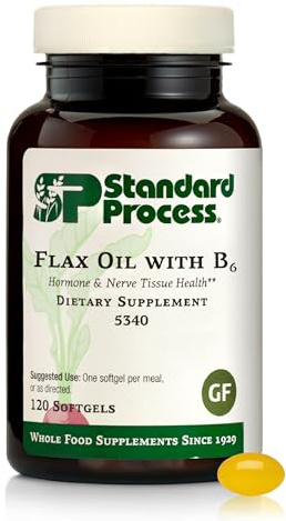Standard Process Flax Oil with B6 - Supplement for Hormone & Nerve Tissue Support - Supports Brain, Heart & Skin Skin - Gluten-Free, Non-Dairy & Non-Soy - 120 Softgels (120 Servings)
