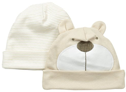 Gerber Unisex-Baby Newborn 2 Pack Novelty Caps Bear, Brown, 0-6 Months