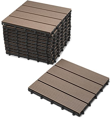 SAM Klick Fliese für 1 m², Bodenbelag mit Drainage, Schokofarben, 30 x 30 cm, 11er Set