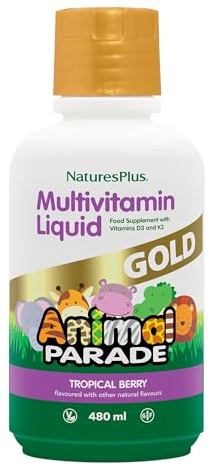 NaturesPlus Animal Parade Gold Liquid Multivitamin - Plant Based Kids' Vitamin and Mineral Complex, Natural Tropical Berry Flavour - Gluten Free, Vegetarian - 480ml
