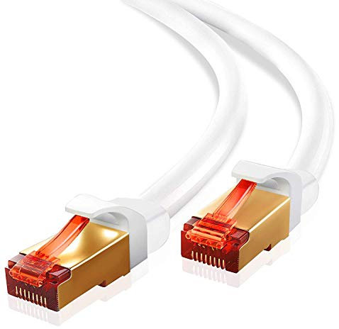 IBRA® 1M Cable de Red Gigabit Ethernet LAN Cat.7 (RJ45) CAT7 (Avanzado) | 10 Gbps a 600 MHz | Cables Chapado en Oro Plug STP | Patch | Router | Módem| Columna Blanca