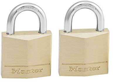 Master Lock Lot de 2 Cadenas en laiton pour cave, malle, vestiaire, 30mm avec serrure à clé Or 130EURT