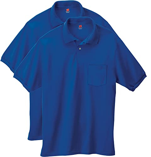 Hanes Men's Short-Sleeve Jersey Pocket Polo (Pack of 2), Deep Royal, 4X-Large