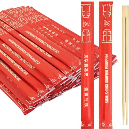 Soeos Chopsticks Disposable, Approx. 100 Sets, UV Treated Premium Disposable Chopsticks Individually Wrapped, Wooden Chopsticks Best for Japanese Sushi & Asian Dishes