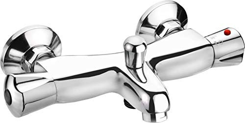 CON:P Bade-Thermostatarmatur Lao - Hochwertiger Messingkörper - verchromt - 1/2 Zoll Brauseabgang / Badearmatur zur Aufputz-Montage / Badethermostat / SA327