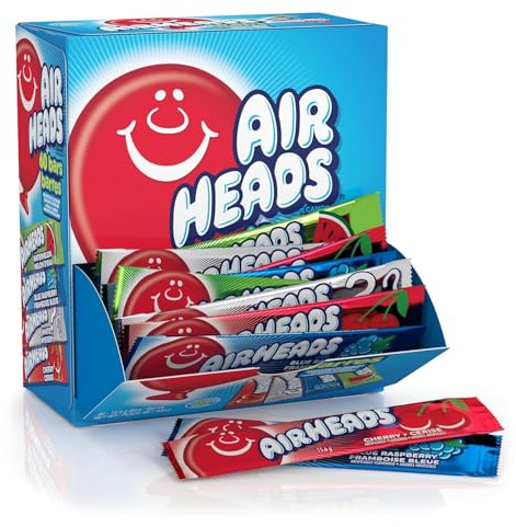 Airheads Full-Size Candy Bars, Taffy Candy Bulk Variety Pack, Individually Wrapped, Six Assorted Fruit Flavors Artificially Flavored, 60 Count Box