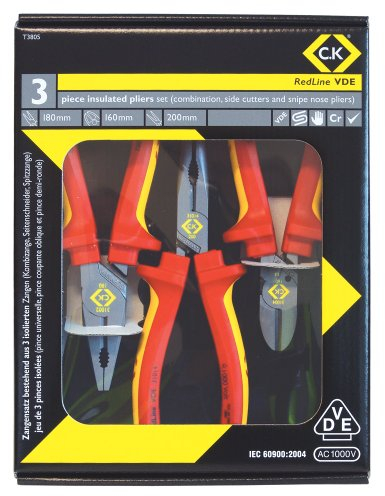 C.K T3805 VDE Pliers and Cutter, Red/Yellow, Set of 3 Pieces