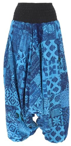 GURU SHOP Sommerliche Aladinhose Patchwork Pluderhose, Hippie Hose - Türkisblau, Damen, Baumwolle