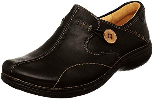 Clarks Unstructured Women's Un.Loop Slip-On Shoe, Black Leather, 7.5 D - Wide