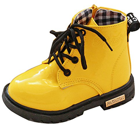 Botas de tobillo para bebé, niño, niña, niño, niño, niño, motociclista, botas de charol, Amarillo, 28 EU