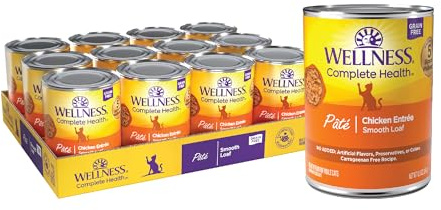 Wellness Complete Health Pate Adult Canned Wet Cat Food, Natural, Protein Rich, Grain Free, Chicken Entrée Recipe, 12.5 oz, Pack of 12 Cans