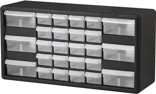 Akro-Mils 10126 26-Drawer Plastic Drawer Storage Cabinet for Garage Organization, Teacher Toolbox, Makeup Organizer, and More, 50.8 cm W x 15.24 cm D x 25.4 cm H, Black