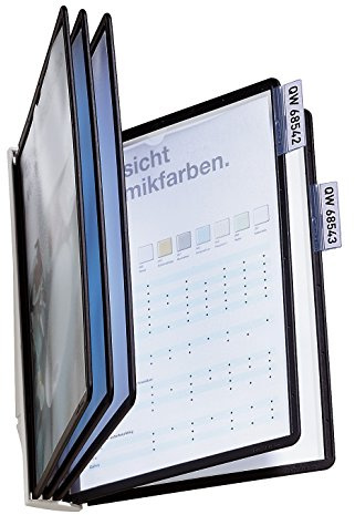 Durable Sherpa 5 Väggställ med Paneler, A4, svart, 581001 | Väggkonsol med 5 paneler, inkluderar indexflikar och etiketter, perfekt för receptioner, enkel montering, Made in Germany