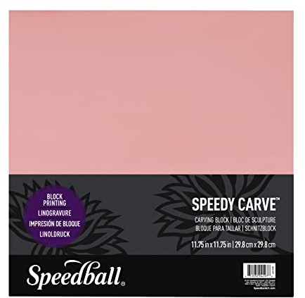 Speedball 11-3/4 in. x 11-3/4 in. Speedy-Carve Linocut Block - Premium Pink Rubber Linoleum Carving Blocks for Printmaking, Printing, and Stamp Making