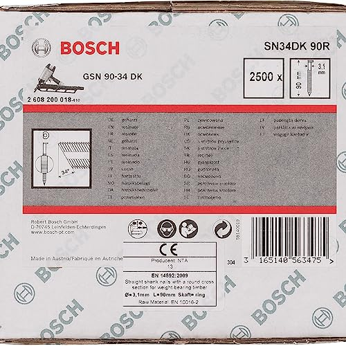 Bosch Professional 3000x D-Kopf Streifennagel SN34DK 90R (34°, harzbeschichtet, 3.1 mm, 90 mm, gerillt, blank, Zubehör für Nagelpistolen, Druckluftnagler)