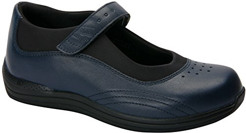 Drew Women's Rose Cushioned Mary Jane Adjustable Strap Extra Wide Double Wide Shoes - Deep Toe Box & Removable Insoles Navy 7 M US