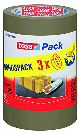 Pack de 3 rollos cinta embalaje tesapack, color marrón (66m x 50mm)