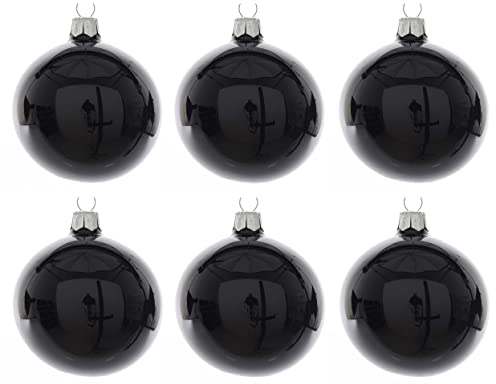 Weihnachtskugeln Glas mundgeblasen 8cm x 6er Box Christbaumkugeln schwarz glänzend