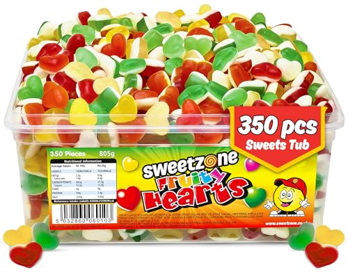Sweetzone Fruity Love Hearts 805g 350pcs Halal | Halal fruity heart shaped gummies, mixed fruit chews, bulk tub 350pcs, party pick and mix, soft sweets for kids adults