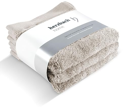 herzbach home Seiftuch 3er Set 30 x 30 cm – Hochwertige, weiche & saugstarke Mini-Handtücher in Premium-Qualität – 100% natürliche Baumwolle (Sandgrau)
