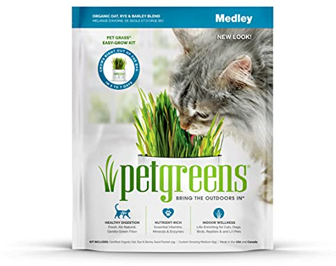 Pet Greens Live Cat Grass; Certified Organic & GMO-Free Variety Blend of Oat, Rye & Barley Grasses; Grown in The USA