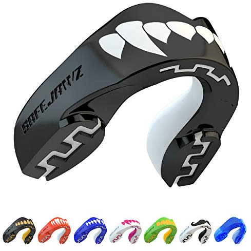 SAFEJAWZ Sport Zahnschutz Erwachsene und Kinder Sport Mundschutz Für alle Vollkontakt-Sportarten einschließlich Rugby, MMA, Kampfsport, Kickboxen (Erwachsene (12+ Jahre), Black Fangz)