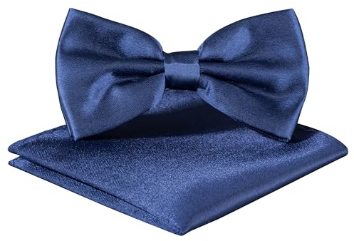 BomGuard Herren Fliege mit Einstecktuch – Dunkelblau