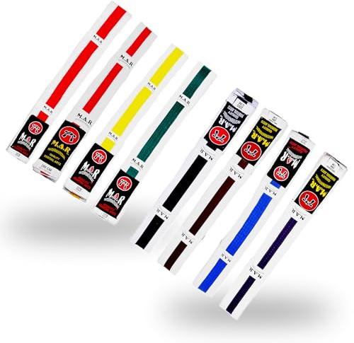 MAR | Martial Arts Belt, White Striped Ranking Belts - 100% Cotton | Professional Equipment for All | Striped Grading Belts, Ideal for Karate, Judo, Taekwondo, Jiu jitsu (220cm - 320cm)