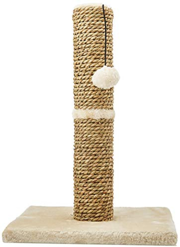 Rosewood Turin Cat Scratching Post, 45cm Tall with Cream Soft Fabric, Includes Hanging Cat Ball Toy, Durable & Stylish Scratching Post for Cats