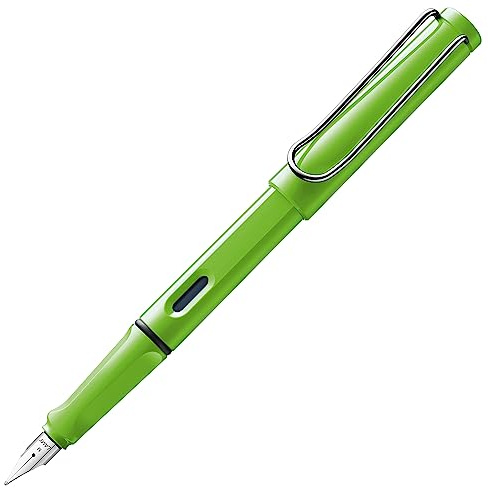 Lamy safari green Füller - Füllhalter mit ergonomischem Griff & polierter Stahlfeder in Strichbreite B – robuster ASA-Kunststoff - inkl. Tintenpatrone T 10 blau - Rechtshänder