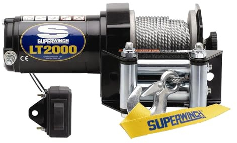 Superwinch 1120210 LT2000 ATV 12 VDC winch, 2,000 lb /907kg, handlebar switch, Roller Fairlead, Pulley Block, D-shackle