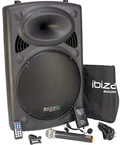 Ibiza BD-Port15VHF Port15 - Impianto PA portatile (USB SD MP3, 450 Watt, mixer, struttura trolley, batteria, 2 microfoni radio)