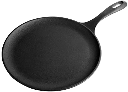 VICTORIA Padella per Grigliare Ghisa Stagionata, Induzione Comal per Pizza 26,6cm per Fuoco, Barbecue, Forno, Vetroceramica, Gas, Cast Iron Skillet Priva di Sostanze Tossiche e senza PTFE