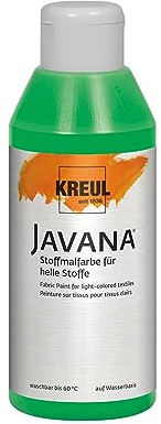 KREUL 91308 - Javana Stoffmalfarbe für helle Stoffe, 250 ml Glas in brillantgrün, geschmeidige Farbe auf Wasserbasis mit cremigem Charakter, dringt fasertief ein, waschecht nach Fixierung