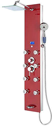 Blue Ocean 52 Aluminum SPA392R Shower Panel Tower System with Rainfall Shower Head and 8 Adjustable Massage Jets (Ruby Red)