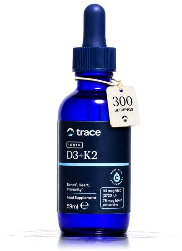 Trace Minerals Ionic D3 + K2, Gotas de Vitamina D3 + K2, 5.000 UI de Vitamina D por Dosis Diaria, Solo 4 Gotas Cada 5 Días, Vegano, Sin Aditivos, 59 ml