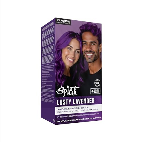 Splat Lusty Lavender Semi Permanent Hair Dye Kit with Bleach, 1 Application, Includes Purple Hair Dye, Oxide & Bleach Powder, Vegan & Cruelty Free Hair Color