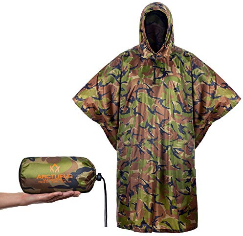 Arcturus Lightweight Ripstop Nylon Poncho with Adjustable Hood (Camo)