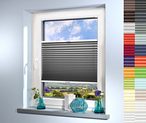 Plissee nach Maß, deutsche Wertarbeit, hochqualitative Wertarbeit, für Fenster und Türen, alle Größen, Maßanfertigung, Jalousie, Faltrollo (Farbe: Silbergrau, Höhe: 121-130cm, Breite: 61-70cm)
