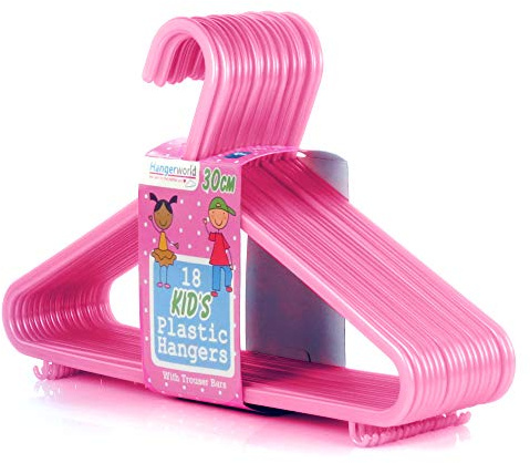 Hangerworld 11.5-Inch Plastic Coat Hangers with Trouser/Skirt Bar for Baby & Toddler Clothes, Pack of 18, Pink