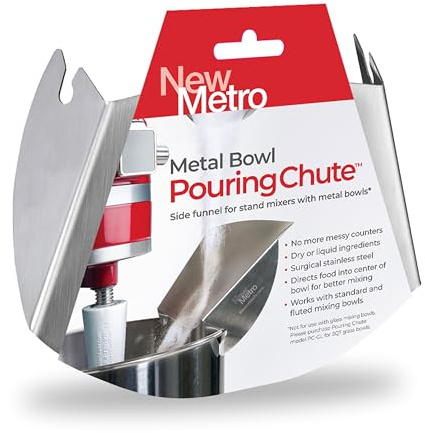New Metro Design PC-10 Pouring Chute Compatible with KitchenAid Stand Mixer with Stainless Steel Bowl, Silver